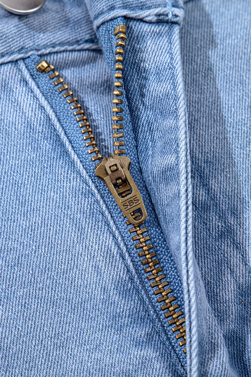 Pleated Patchwork Wide Leg Lightweight Denim Shorts